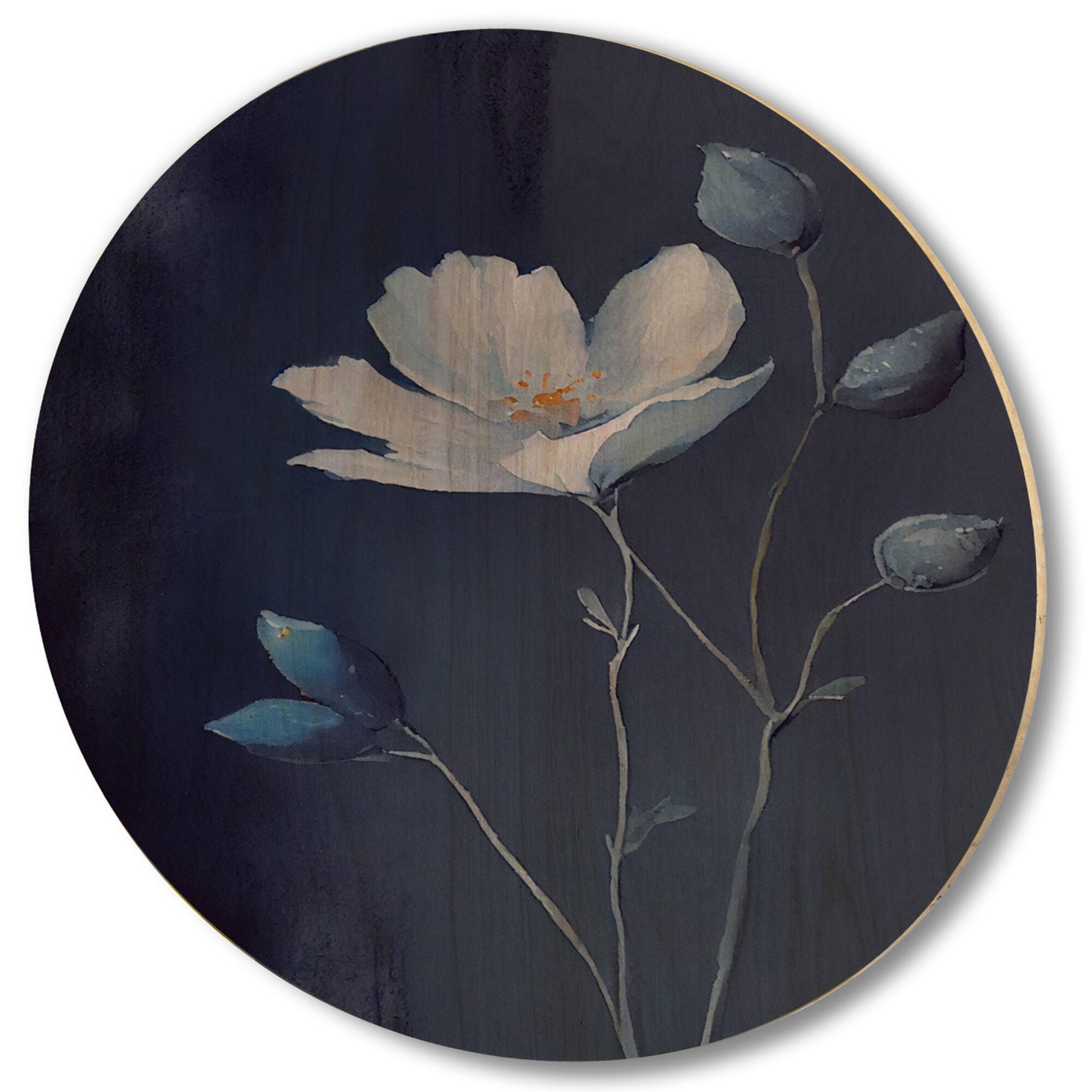 Designart "Single White Blooming Wildflower On Retro Blue IV" Floral